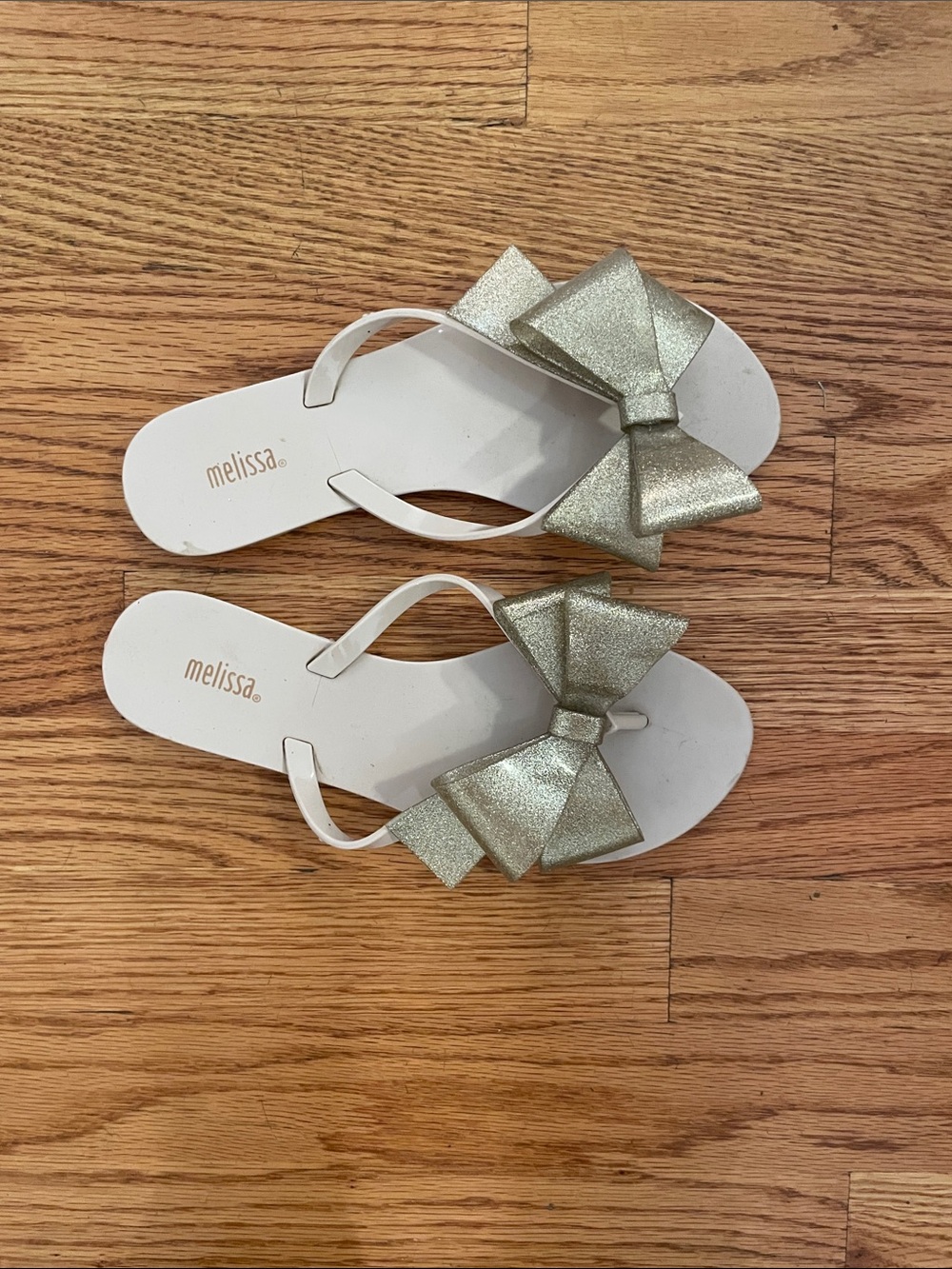 Melissa White Sandal with Glitter Gold Bow